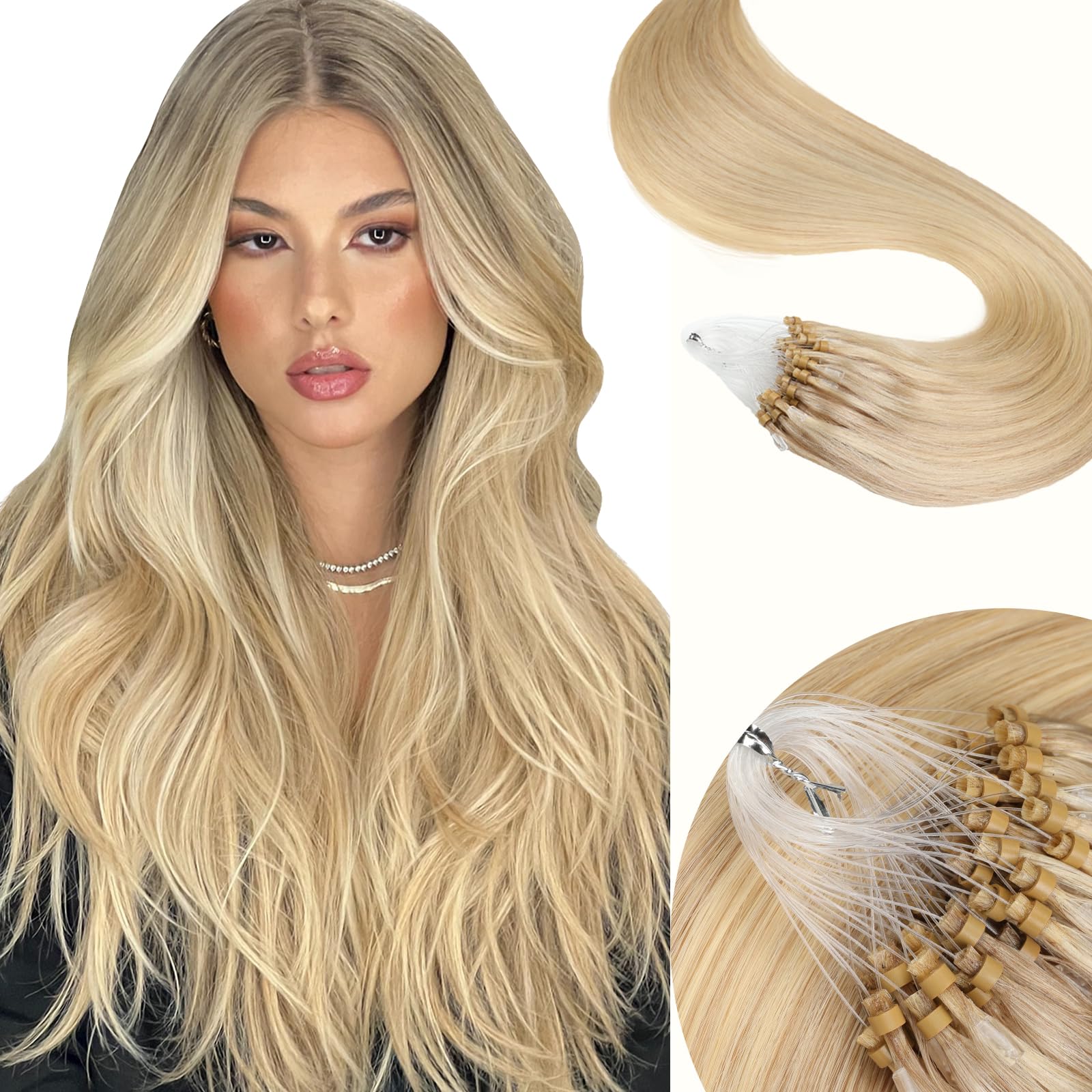 Microlink Hair Extensions Human Hair 50g 20inch(#822) Light Blonde mix Bleach Blonde Micro Link Hair Extensions Human Hair Microbead Hair Extensions Microloop Hair Extensions Human Hair For Women